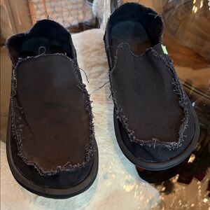 Sanuk Men's Black Frayed Canvas Slip-On Casual Loafers